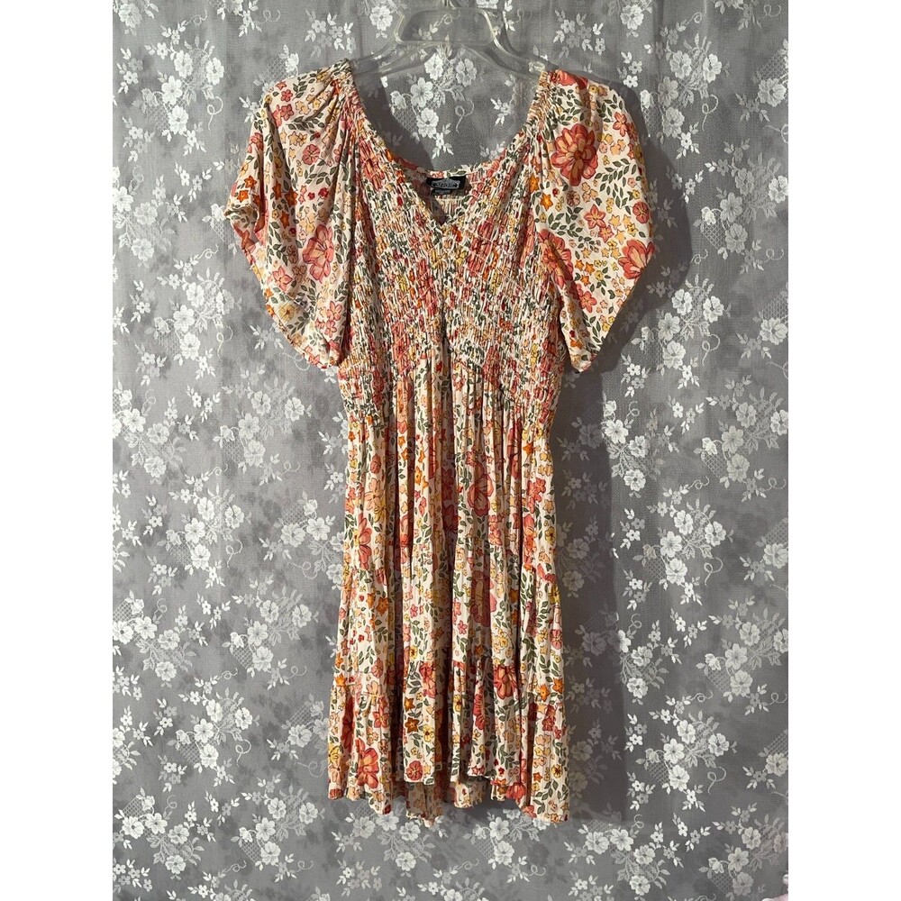 Angie Floral Mini Dress Size XL Rayon Boho Hippie Colorful Back to School